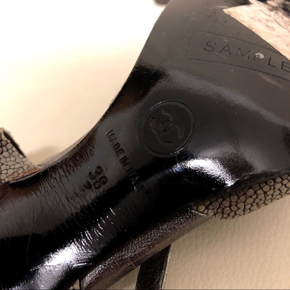 RARE! auth CHANEL stingray SHAGRENE size 38 heels - Picture 6 of 8